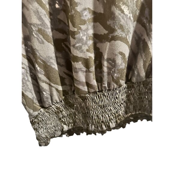 👗 2/$30 👗 Blue Brushstroke Hues Cold Shoulder Blouse with Cinched Waist sz S - Picture 5 of 10